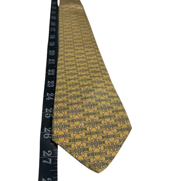 Hermes Paris Men's Yellow Gray Links Chains Pointed French Silk Tie - Picture 6 of 7